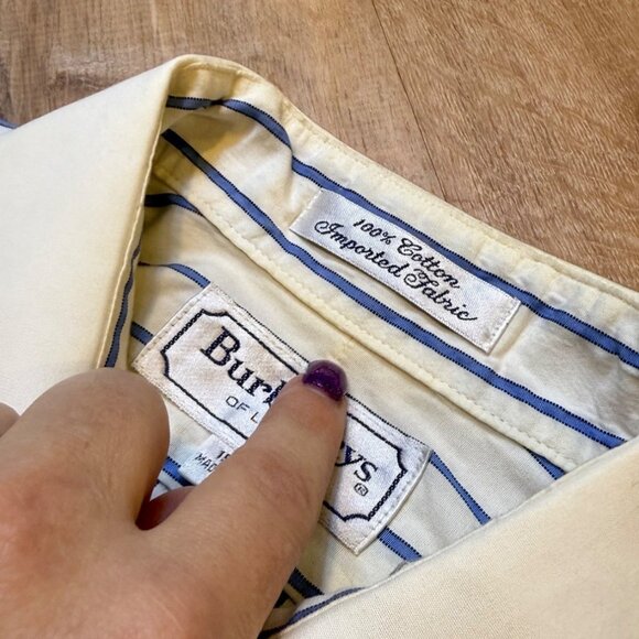 Vintage Burberrys Mens Striped Button Up Shirt 15-33 Blue White Long Sleeve Cott - Picture 9 of 9